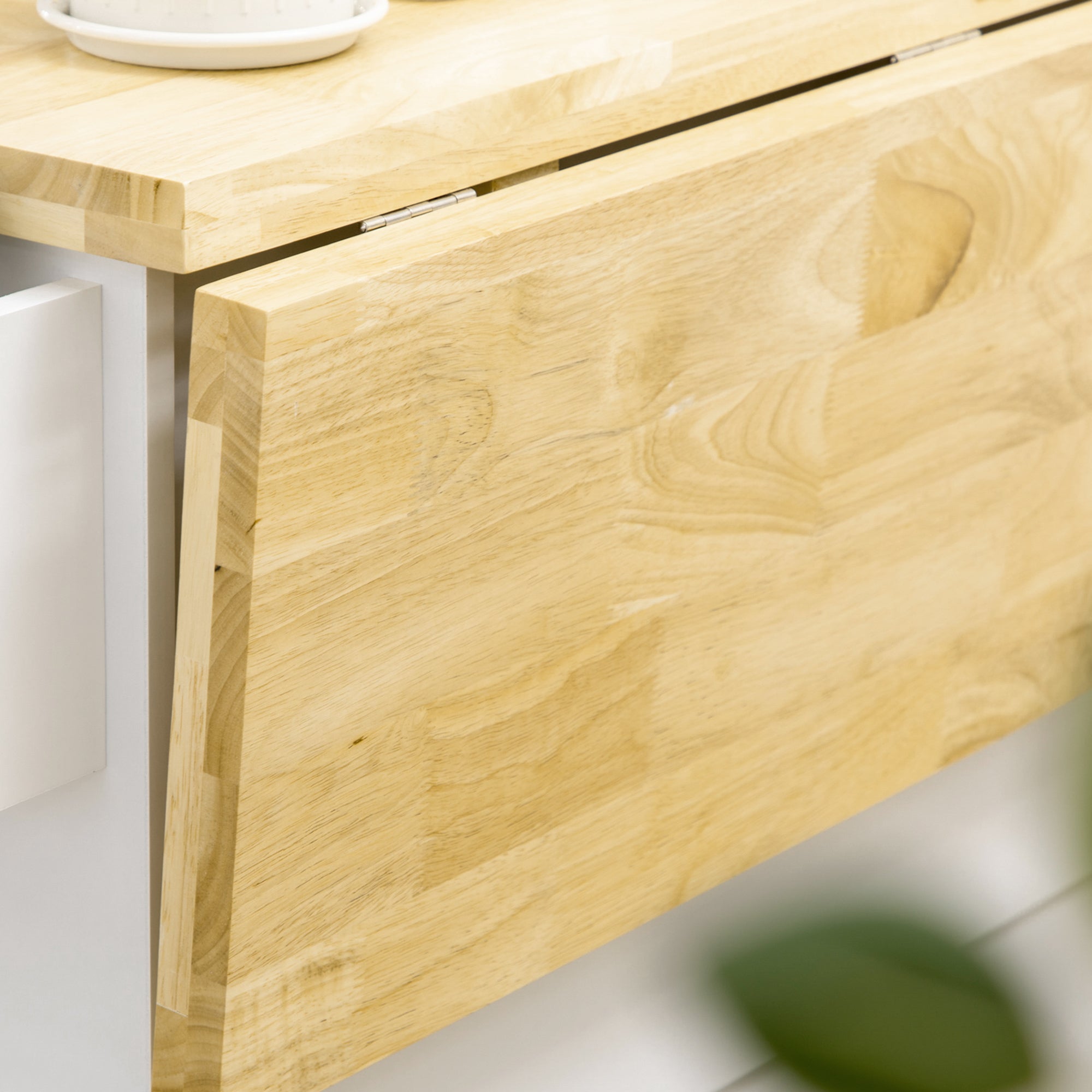 HOMCOM Drop-Leaf Kitchen Island on Wheels with Extendable Rubber Wood Worktop, Rolling Kitchen Storage Trolley, Utility Storage Cart with Drawers & Cabinet for Kitchen, Dining & Living Room, White