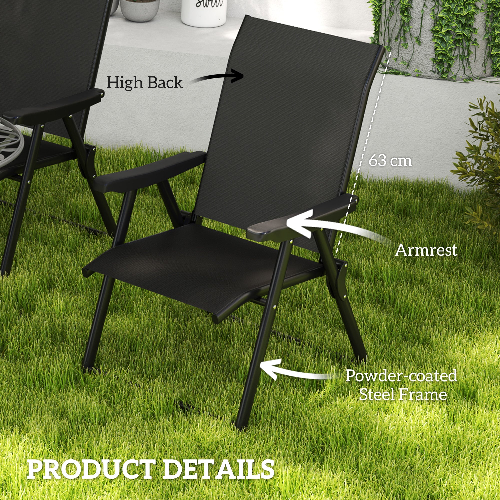 Outsunny Set of Two Folding Outdoor Chairs - Black