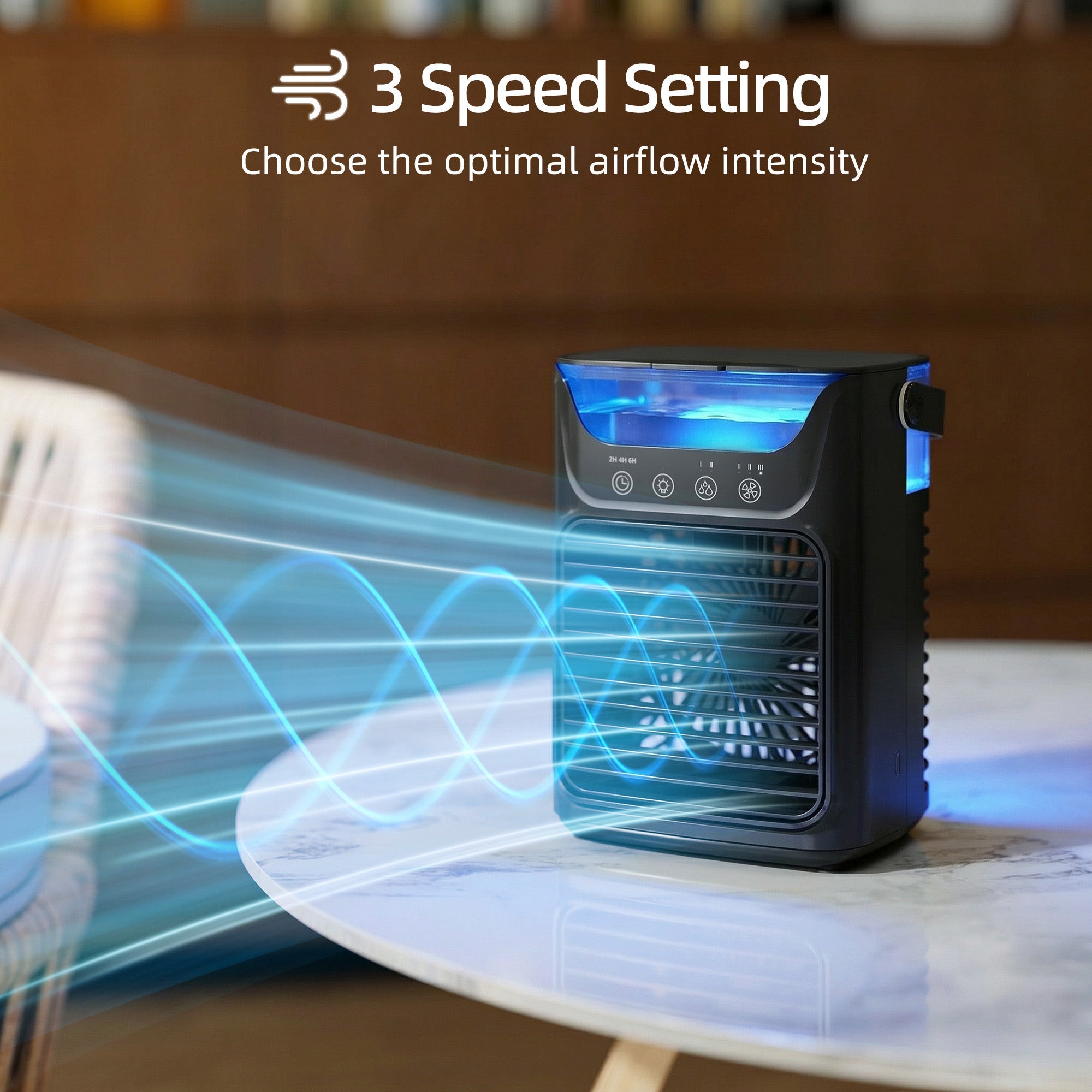 HOMCOM Air Cooler with Adjustable Head, Portable Air Conditioner with 3 Wind Speed, 2 Cool Mist, RGB Light, Black