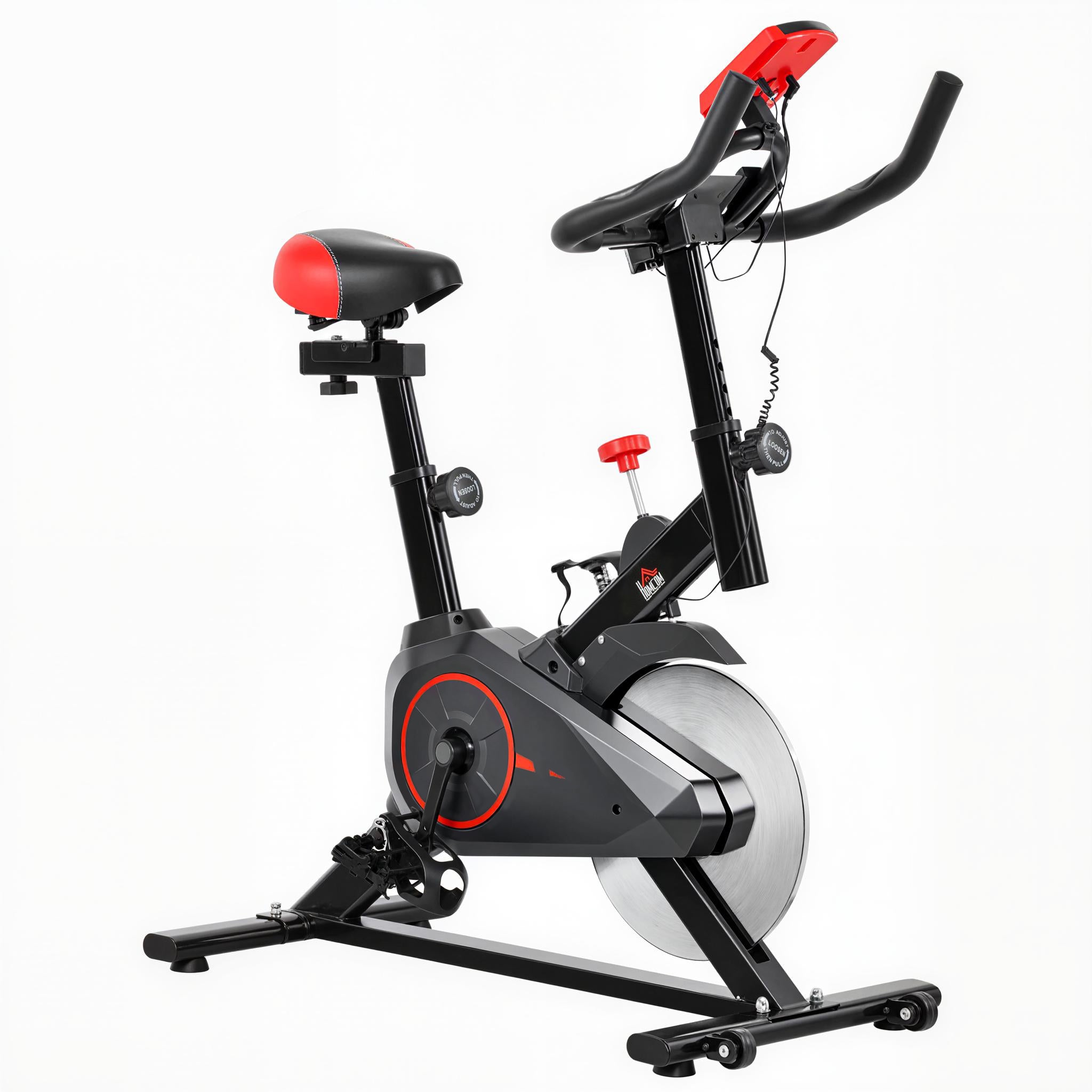 HOMCOM Indoor Upright Exercise Bike Machine, with Adjustable Seat, Resistance, Handlebar, LCD Display