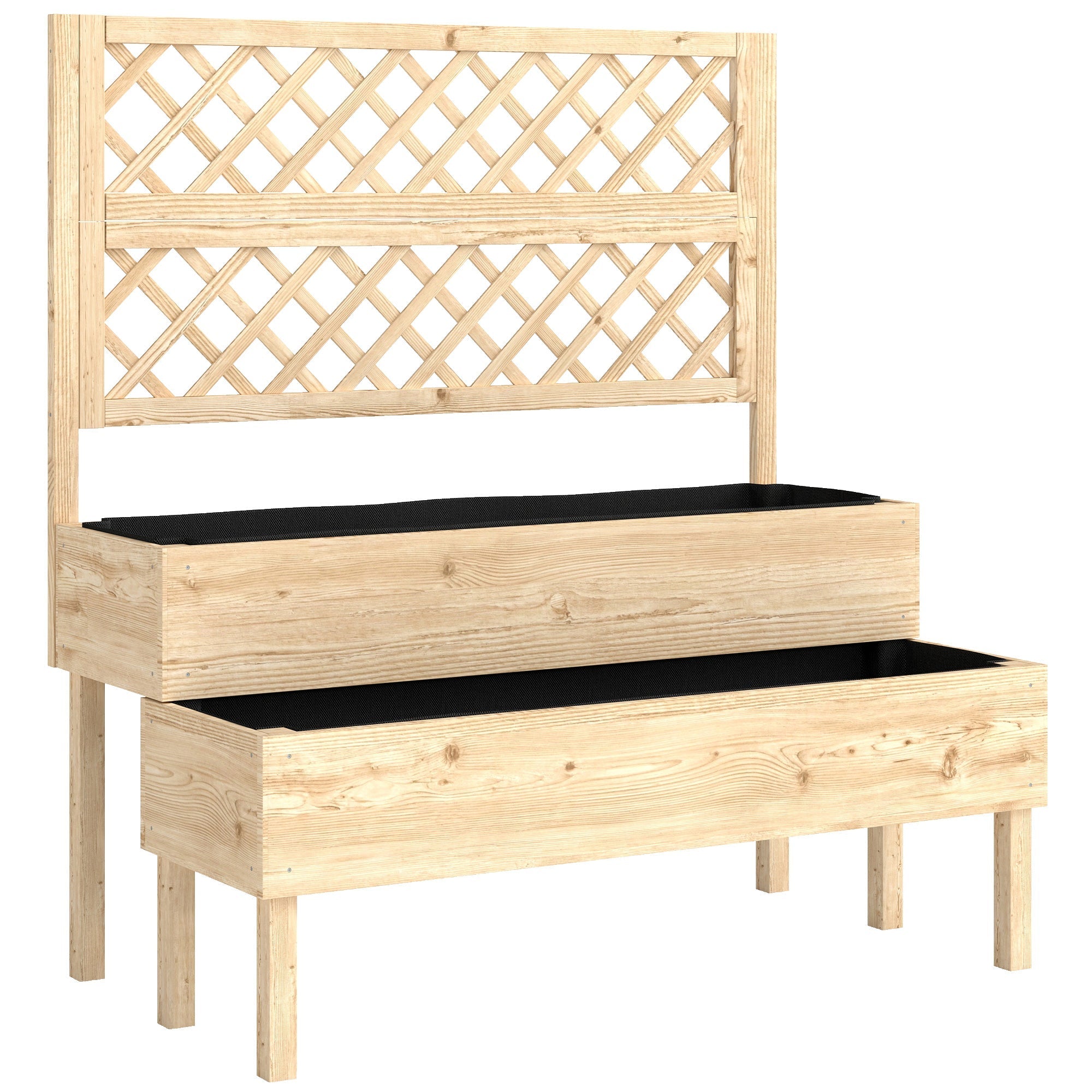Outsunny Raised Garden Bed 2-Tier Stepped Design Planter Box with Trellis for Climbing Plants 108x62x120 cm