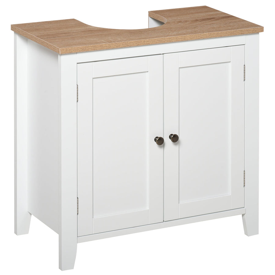 kleankin Under Sink Cabinet, Bathroom Sink Cabinet with 2 Doors, Pedestal Under Sink Design, Freestanding Bathroom Cupboard with Adjustable Shelf, White