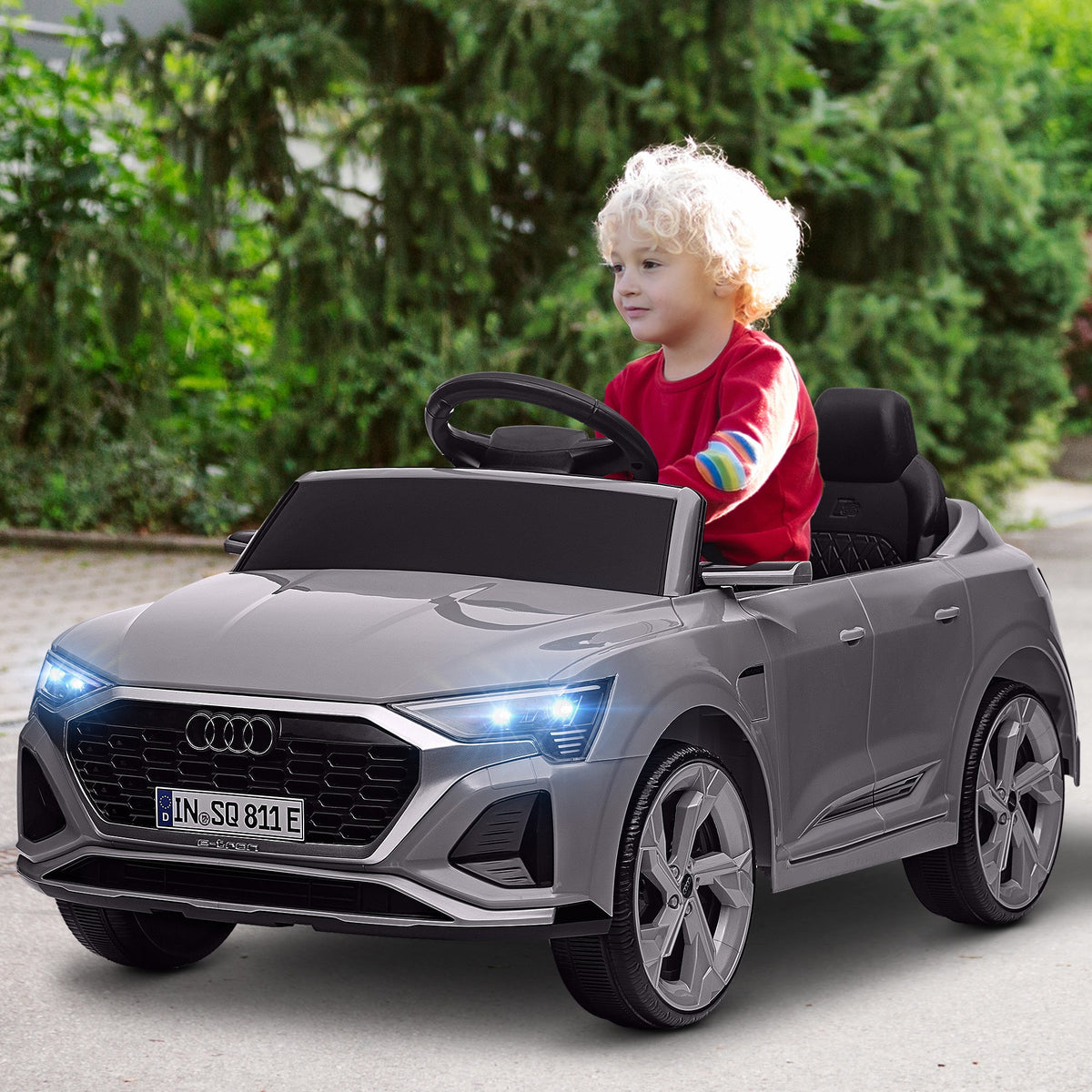 AIYAPLAY Audi Q8 e-tron Sportback Licensed 12V Ride on Car w/ Remote, 4 Spring Suspension Wheels, Headlamps, Music, Horn - Grey