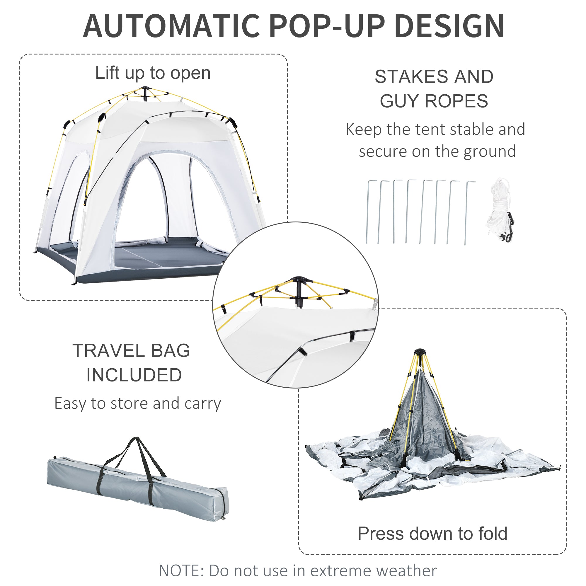 Outsunny 4 Person Automatic Camping Tent, Outdoor Pop Up Tent, Portable Backpacking Dome Shelter, Light Grey