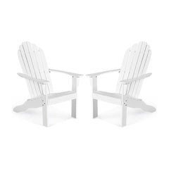 Acacia Wood Adirondack Lounger Chair Set of 2 with slatted seating, two white chairs facing forward