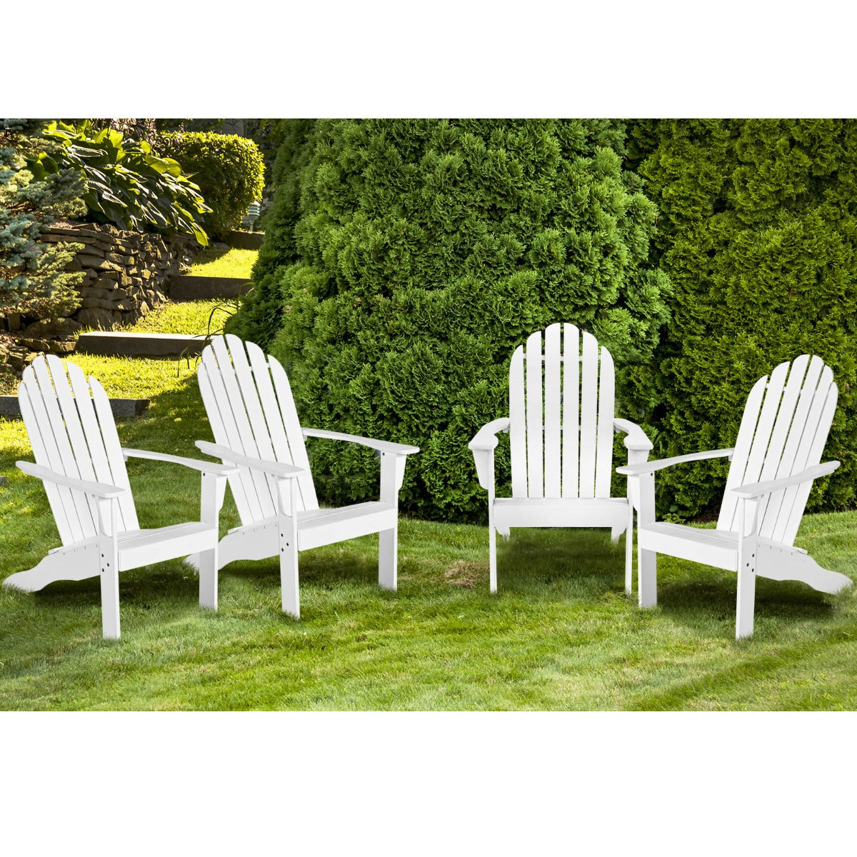 Acacia Wood Adirondack Lounger Chair with Slatted Seating, Ergonomic Design-White