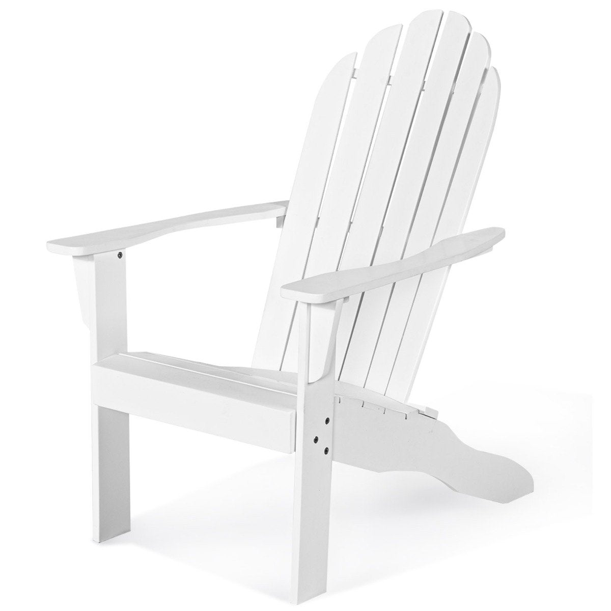 Acacia Wood Adirondack Lounger Chair with Slatted Seating, Ergonomic Design-White