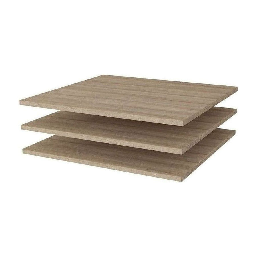 Additional Shelves For Hit Sliding Door Wardrobe in a light wood grain finish stacked on top of each other