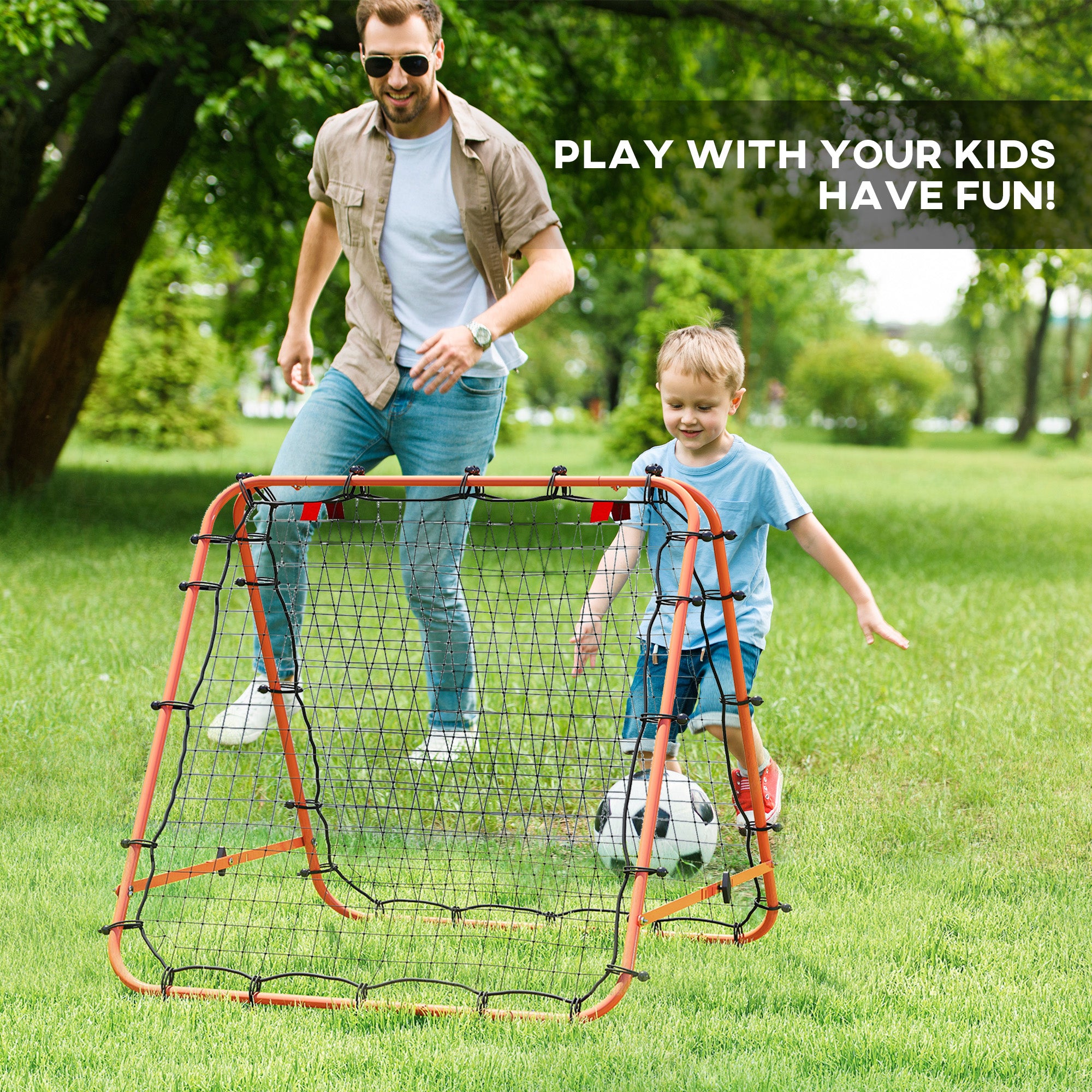 HOMCOM Double Sided Football Rebounder Net, Football Rebound Goal with Five Adjustable Angles, Orange