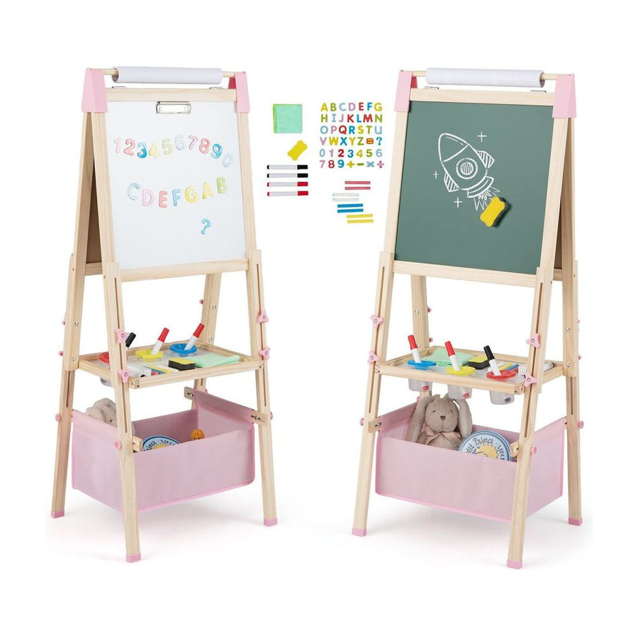 Adjustable Double Sided Kids Wooden Art Easel-Pink