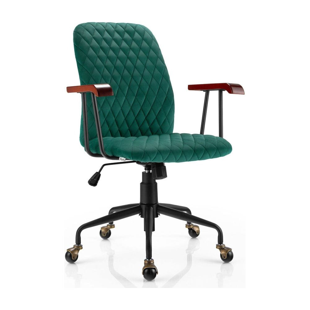 Adjustable Velvet Rocking Leisure Chair in green velvet with padded seat and rubber wood armrests