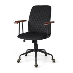 Adjustable Velvet Rocking Leisure Chair with Padded Seat in black with a quilted back and wooden arms