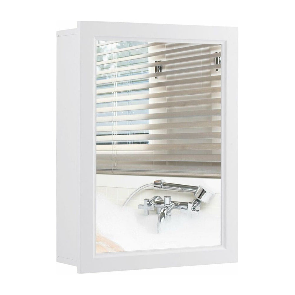 Adjustable Wall Mounted Storage Cupboard with Mirror showing the white frame and reflective surface