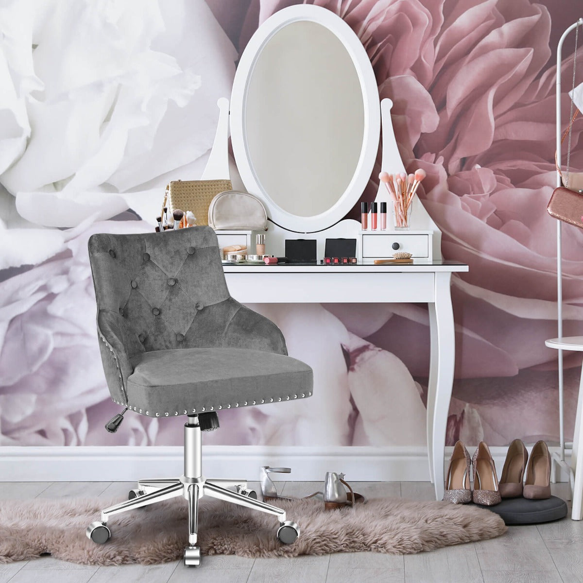 Adjustable 360¬∞ Swivel Accent Armchair-Grey