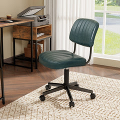 The green office chair is positioned next to a desk with a printer