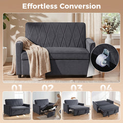 HOMCOM 2 Seater Sofa Bed, 3-in-1 Convertible Pull Out Sleeper Sofa with Clik-Clack Adjustable Backrest, Dark Grey