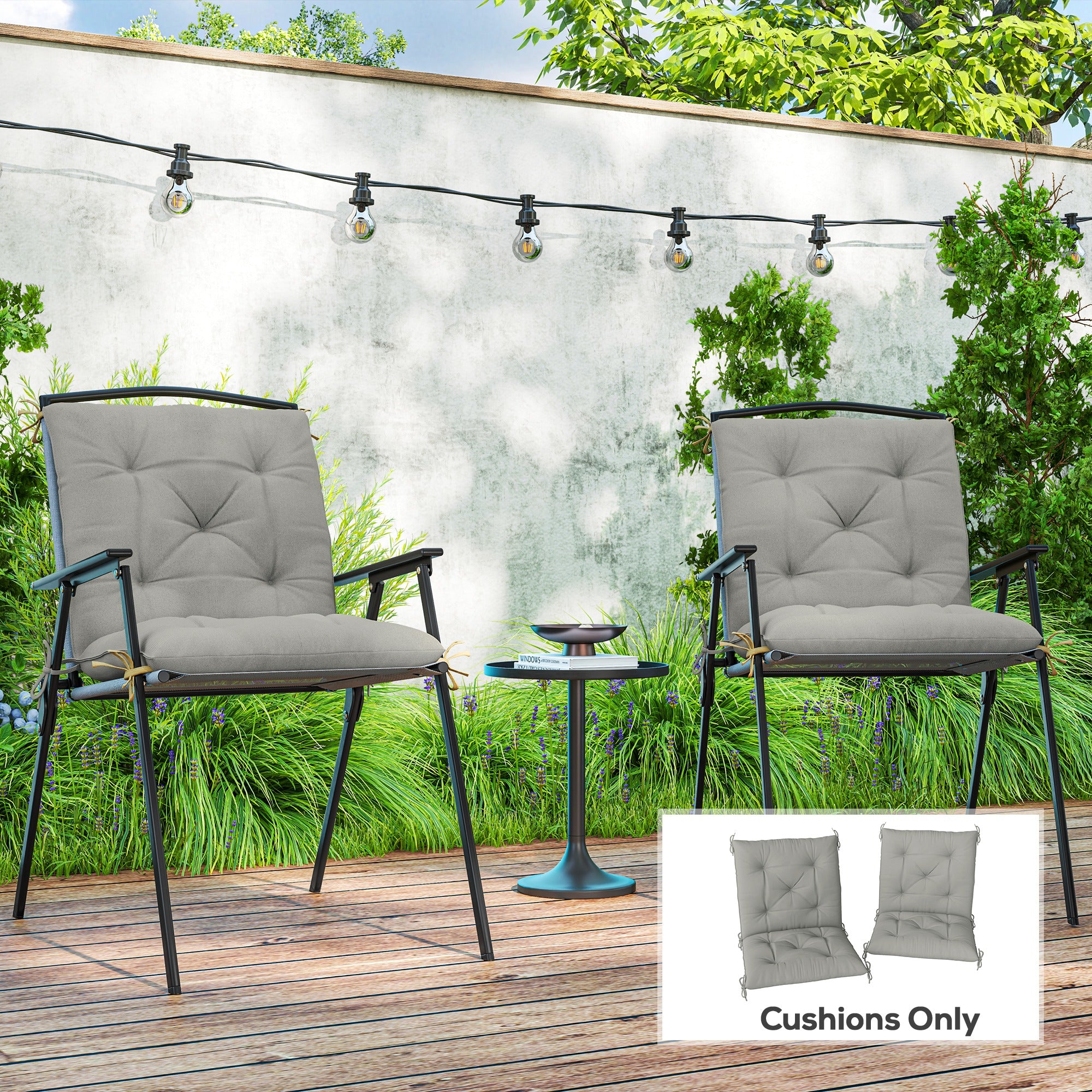 Outsunny Set of Two Outdoor Seat Cushions - Light Grey