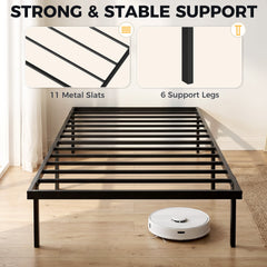 HOMCOM 3ft Single Bed Frame with Underbed Storage, Metal Platform Bed Frame with Steel Slat Support, No Box Spring Needed