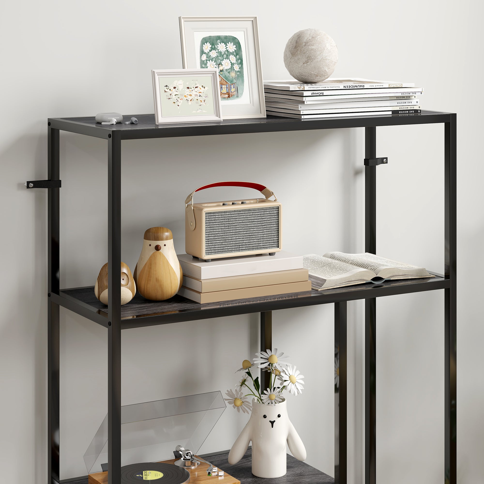 HOMCOM 4-Tier Bookshelf with Open Shelves - Charcoal Grey