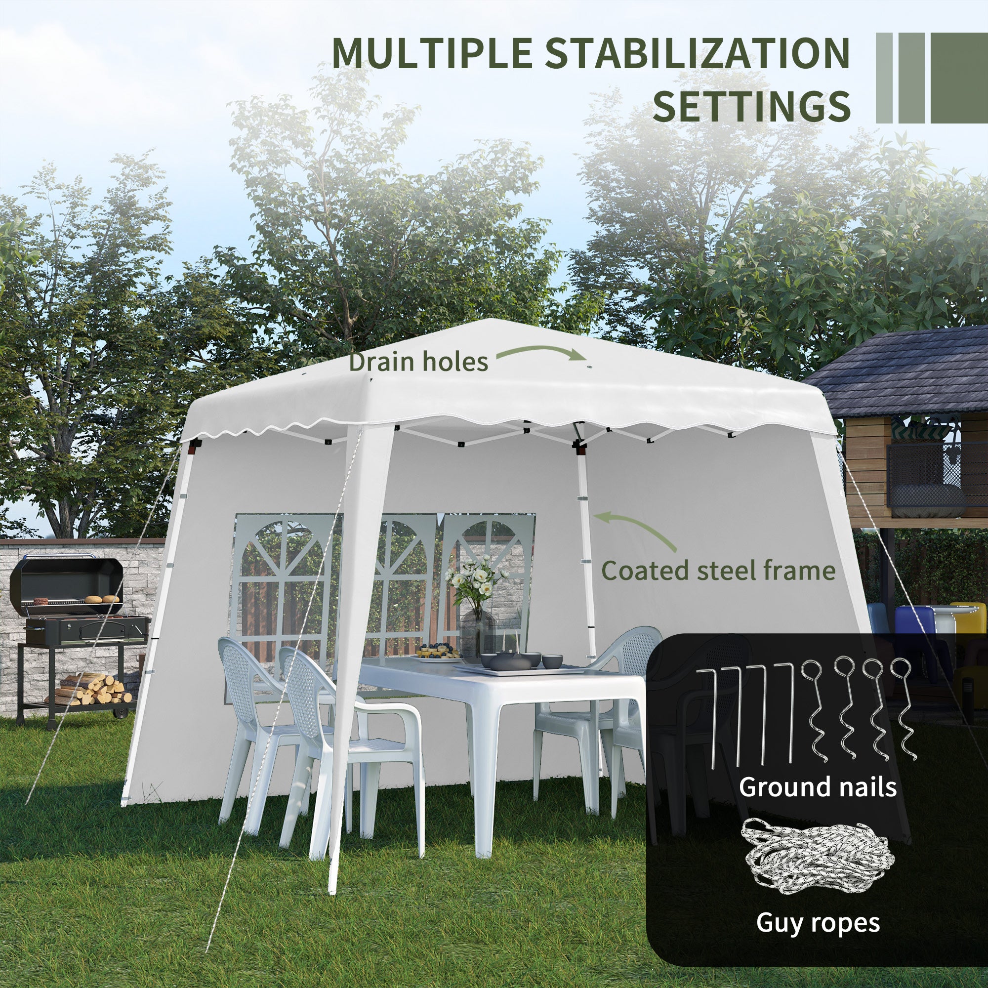 Outsunny 2.4 x 2.4m Two Wall Pop Up Gazebo - White