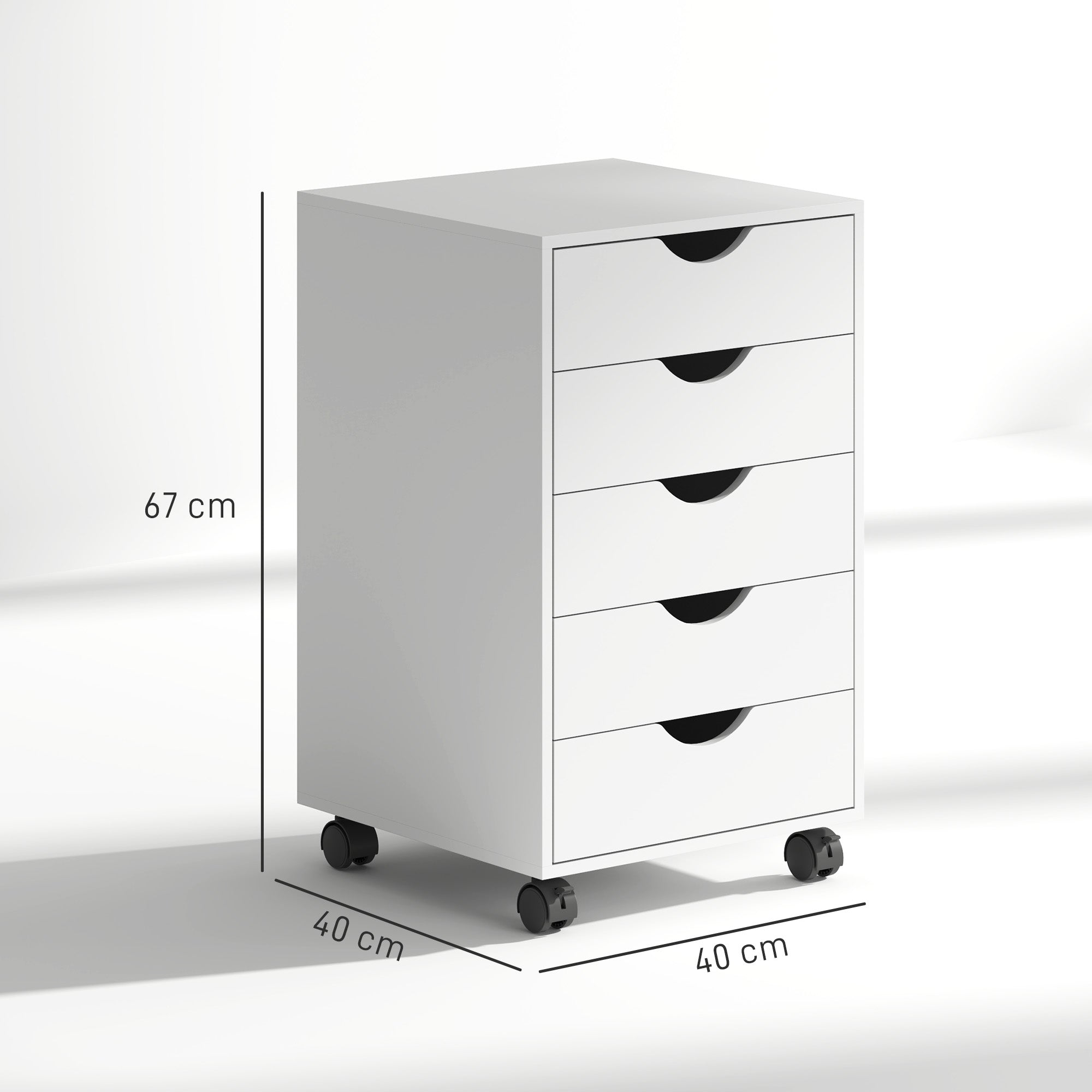 HOMCOM 5 Drawer Mobile Filing Cabinet, Vertical File Cabinet, Modern Rolling Office Storage Organizer Cupboard, White