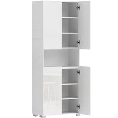 HOMCOM 180 cm Tall Kitchen Cupboard, Pantry Storage Cabinet with Soft Close Doors and Adjustable Shelves, High Gloss White