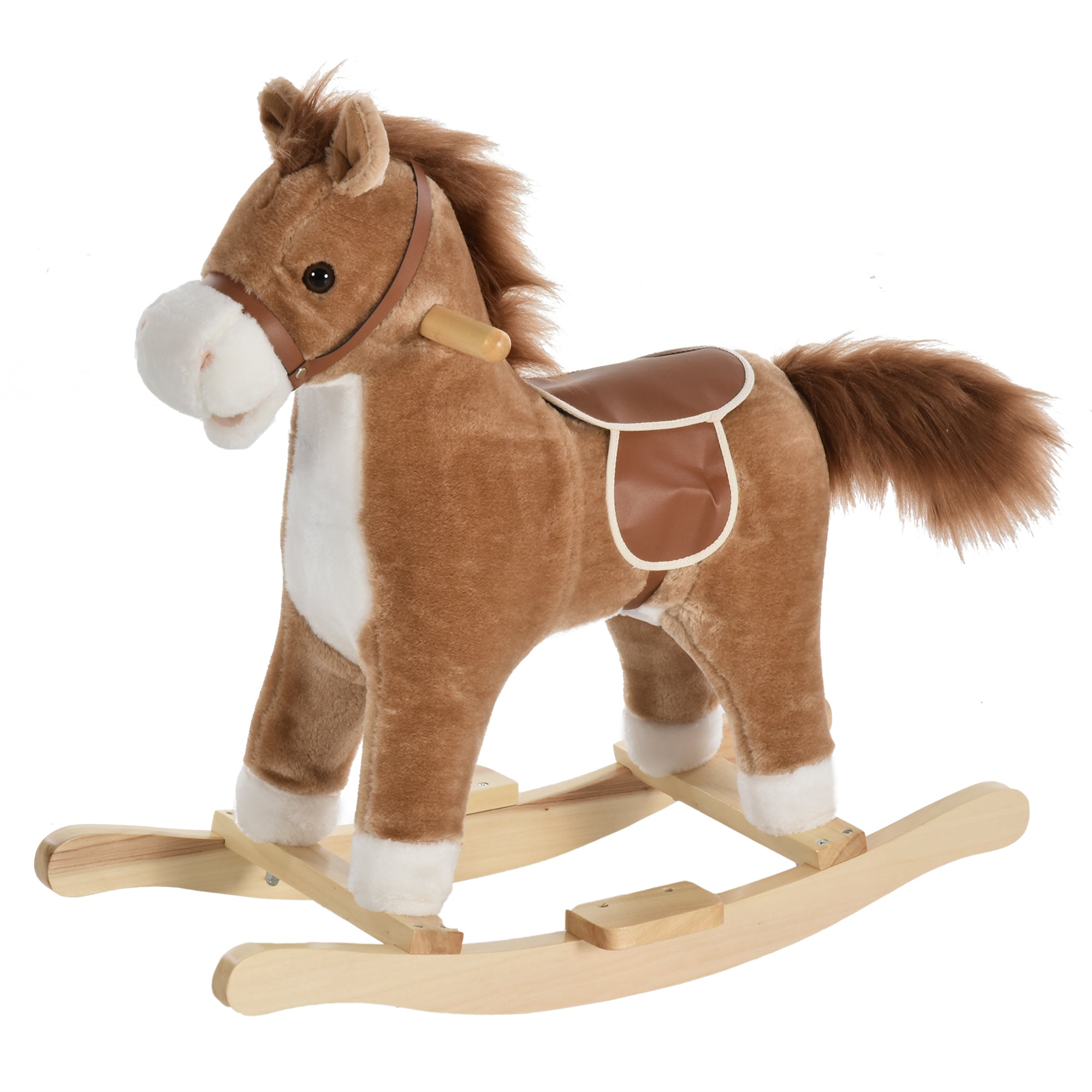 HOMCOM Kids Classic Rocking Horse, with Moving Mouth, Neighing Sounds, Brown