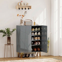 HOMCOM Narrow Shoe Storage Cabinet with Soft-Close Hinges and Adjustable Shelves for 15-20 Pairs of Shoes, Grey