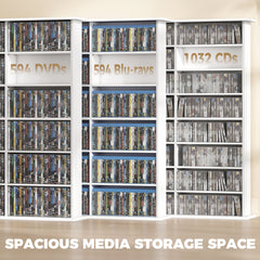 HOMCOM 1032 CD/594 DVD Storage Unit, Blu-ray Media Storage Shelf with 24 Compartments and 18 Adjustable Shelves, White