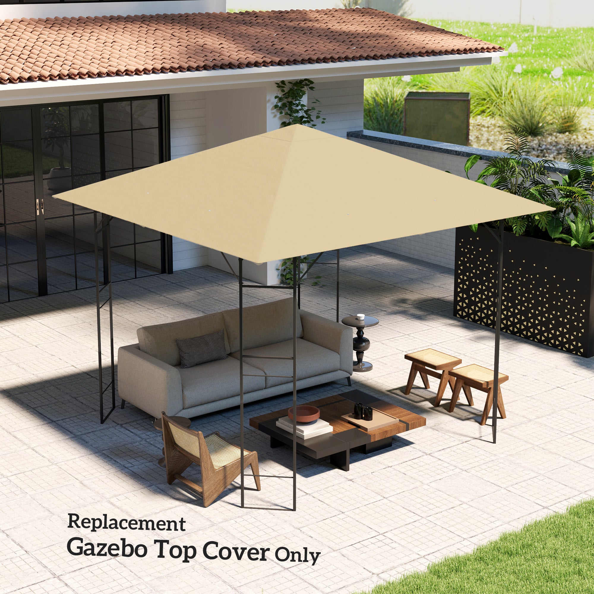 Outsunny 3 x 3(m) Gazebo Canopy Replacement Cover, Garden Gazebo Roof Replacement with Drain Holes, Water Resistant PVC Coating, 370g/√£≈Ω¬°, UPF30+, TOP COVER ONLY, Beige