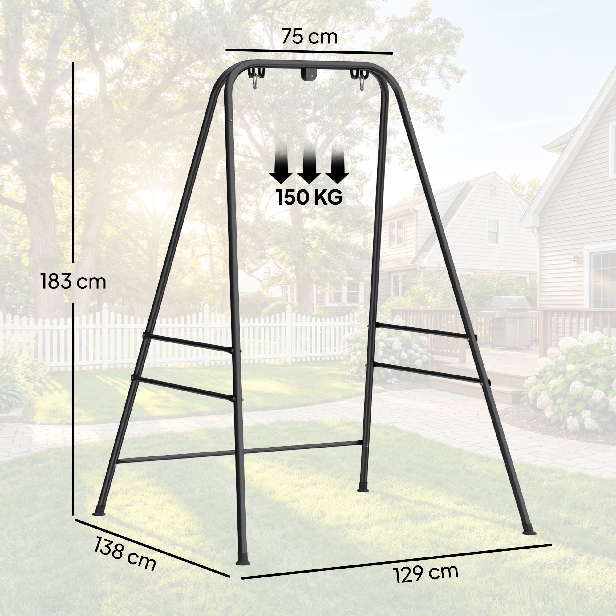 Outsunny Hammock Chair Stand Only, 150KG Load Capacity, for Indoor Outdoor, Black