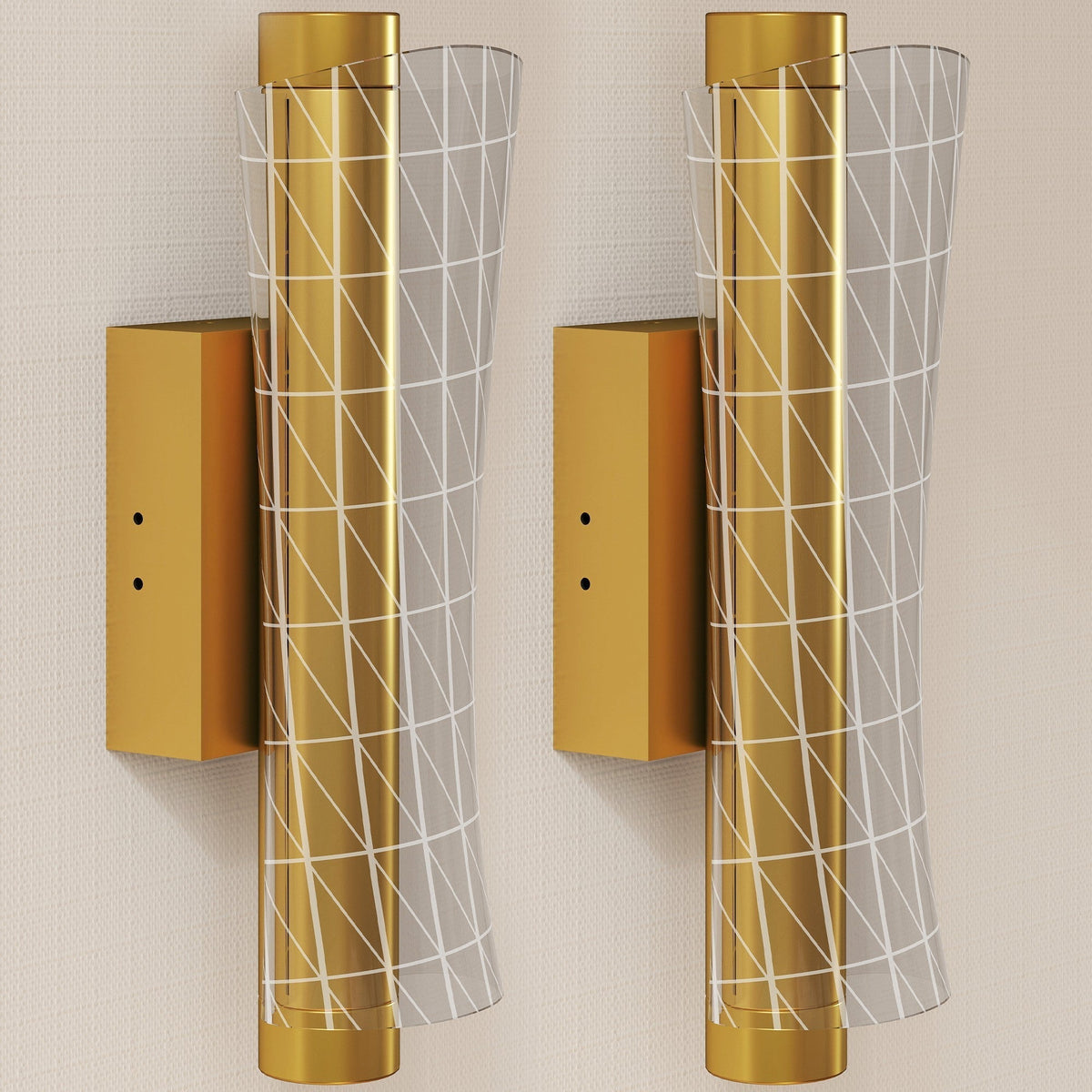 HOMCOM Led Wall Lamp 2 Pack, 9W Modern Indoor Geometric Mesh Wall Light, Colour Temperature Adjustable 3000K/4000K/6500K for Bedroom, Living Room, Hallway, Stairs, Gold Tone