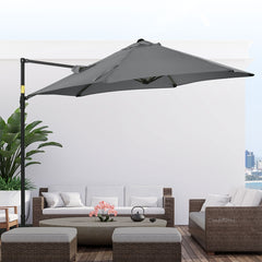 Outsunny 2.5M Garden Cantilever Parasol, Offset Roma Patio Umbrella Hanging Sun Shade Canopy Shelter with 360° Rotation and Cross Base, Dark Grey