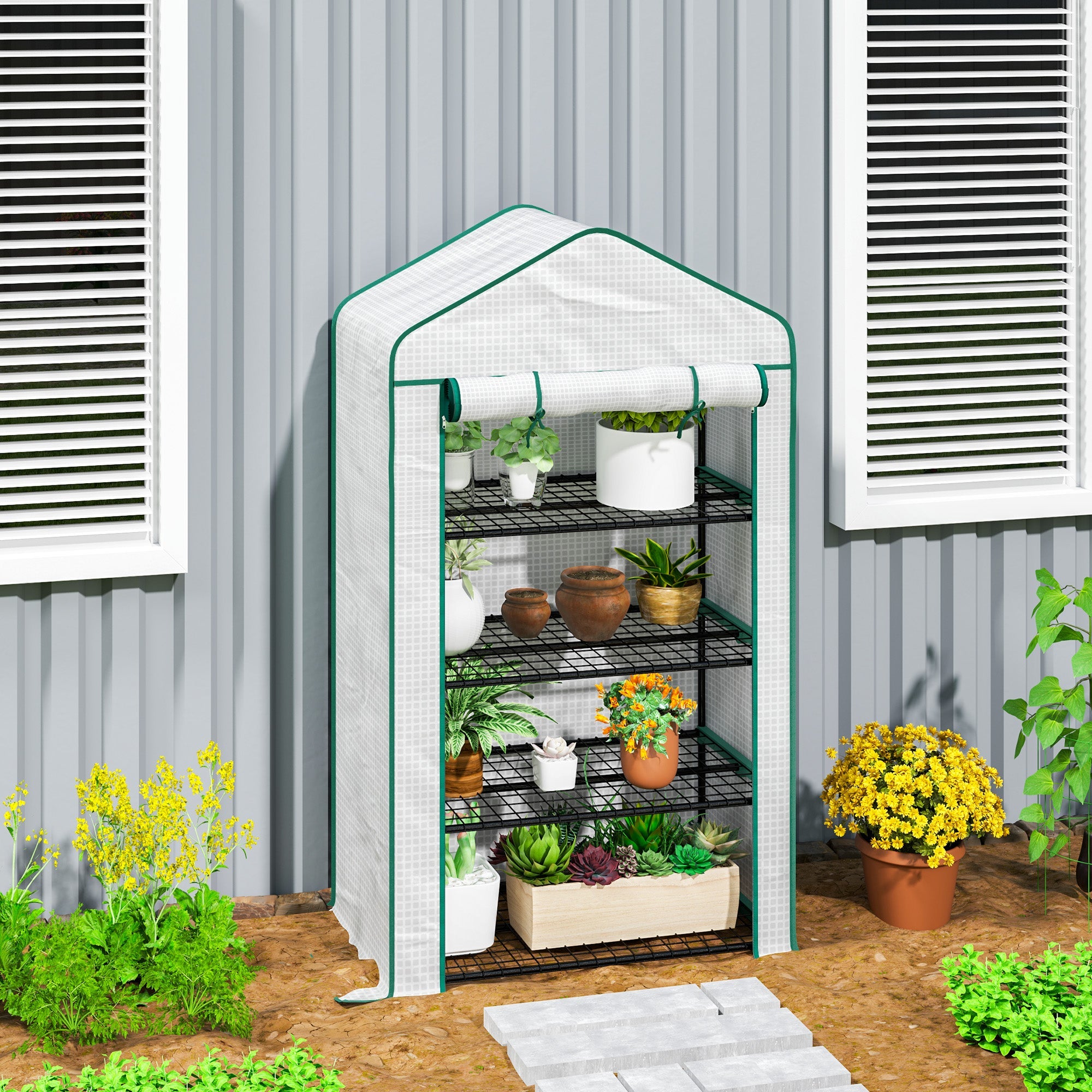 Outsunny Four-Tier Mini Greenhouse, with Reinforced Plastic Cover