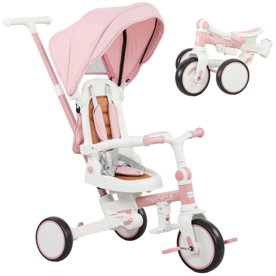 AIYAPLAY 5 in 1 Kids Trike with Adjustable Backrest in Pink