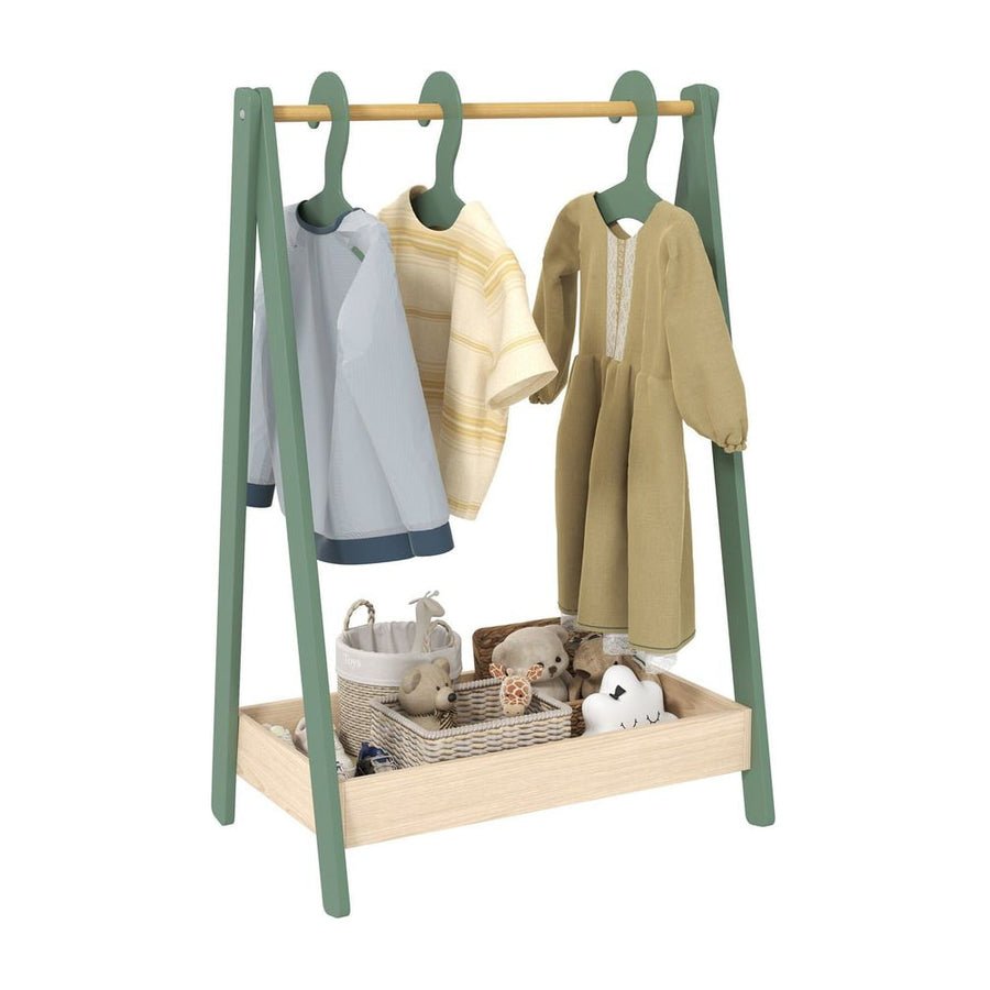 AIYAPLAY Kids Clothes Rail with 3Hangers, Bottom Storage Shelf for Girls, Boys, Nursery, Bedroom, Green
