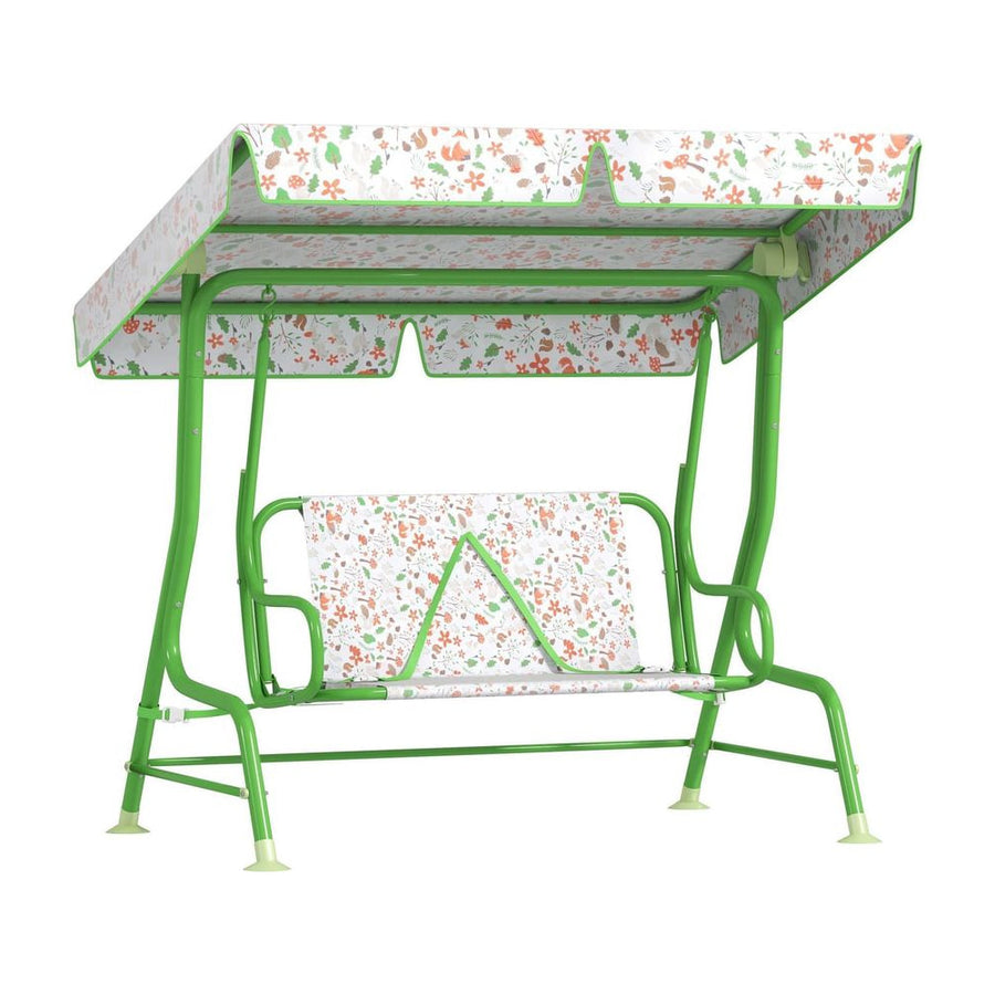 AIYAPLAY Kids Garden Swing Chair with Adjustable Canopy, Safety Belt, 2 Seater Hammock Swing Bench for Patio, Porch, Green