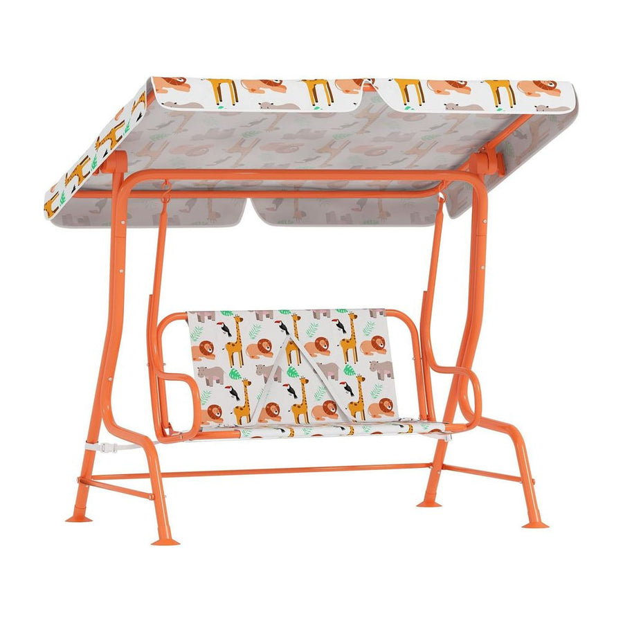 AIYAPLAY Kids Porch Swing, 2-Seater Patio Swing Bench Hammock with Seat Belts, Adjustable Canopy for Garden, Orange