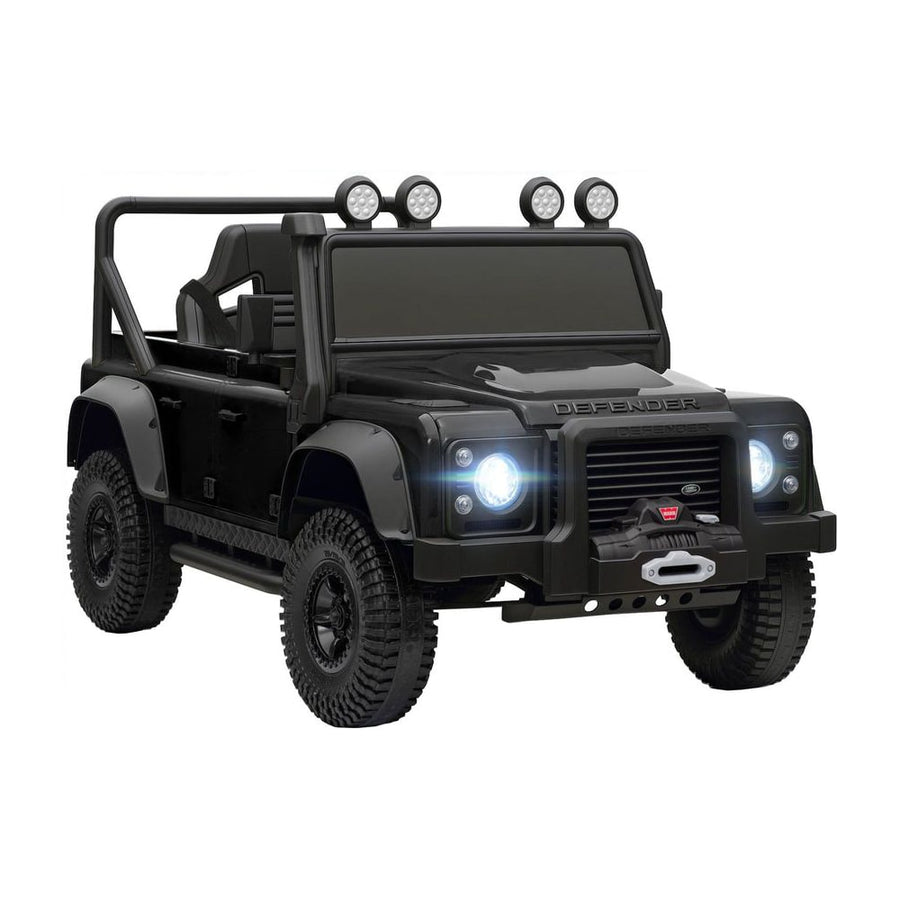 AIYAPLAY Kids Ride On Car with Remote Control in black, a realistic toy vehicle with lights and a winch detail