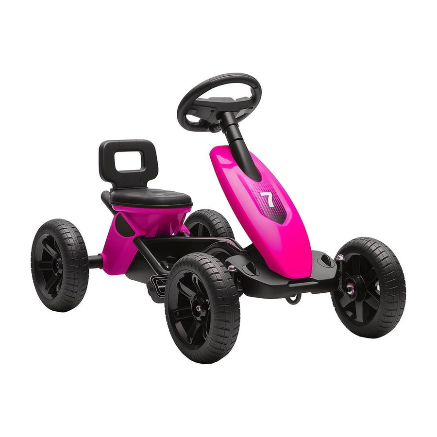 AIYAPLAY Pedal Go Kart for Kids 2-5 Years, a pink ride-on car with black wheels and steering wheel
