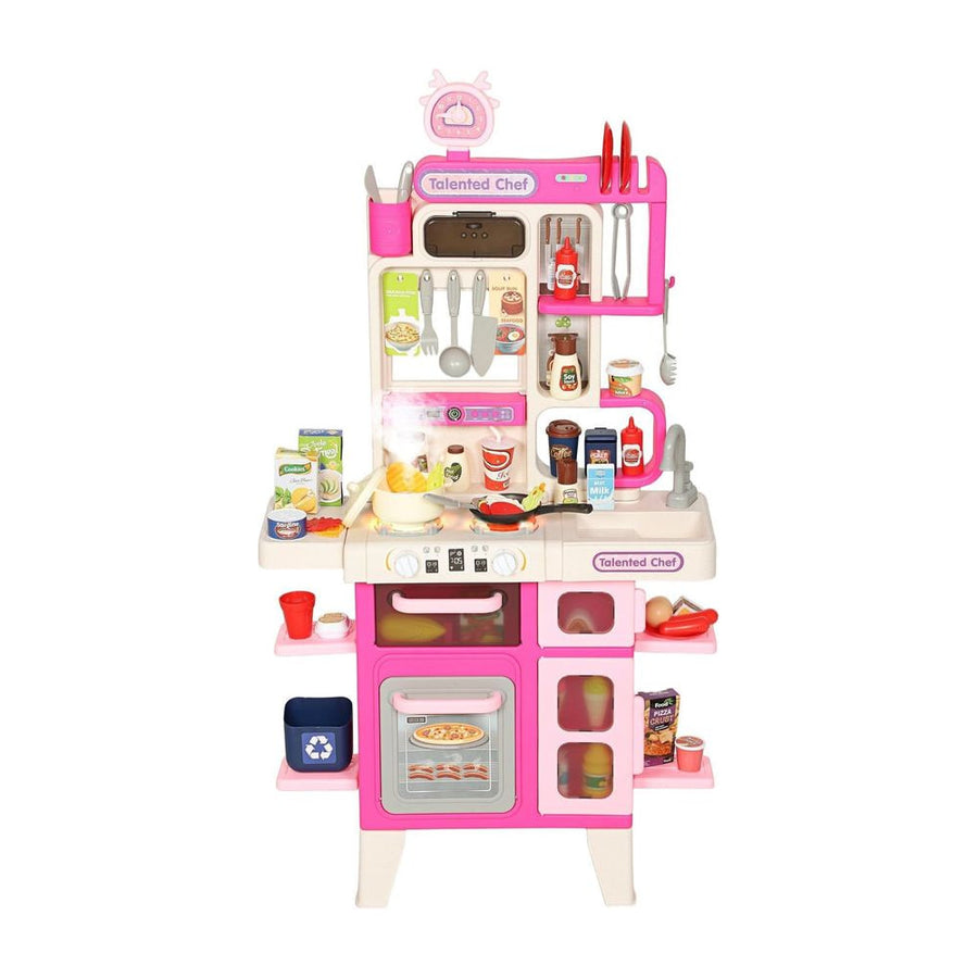 AIYAPLAY Pretend Play Kitchen Set with Realistic Lights & Sounds, 104PCS Toy Kitchen Accessories for Boys and Girls, Pink