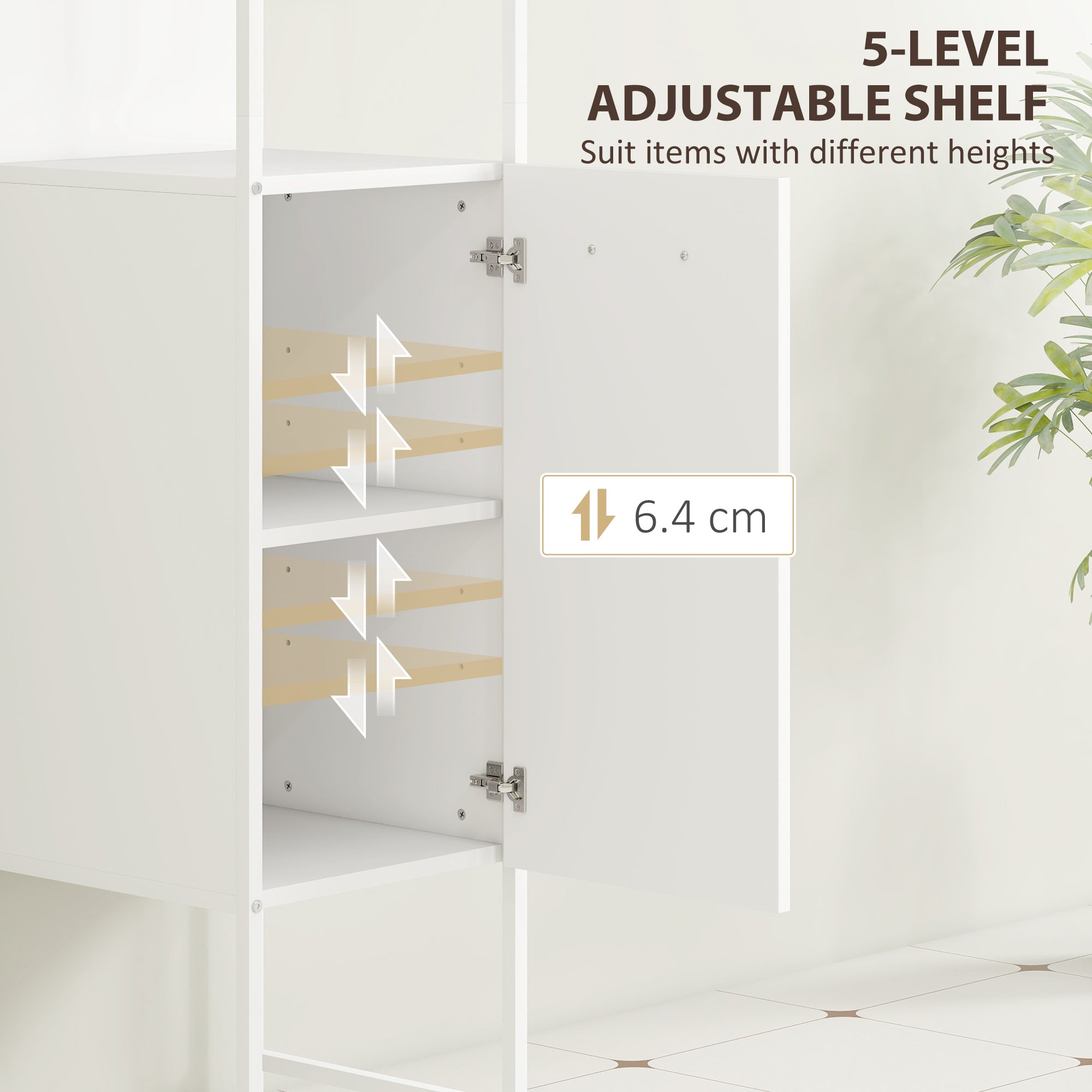 HOMCOM Tall Bathroom Cabinet with Open Shelves and Adjustable Shelf - White