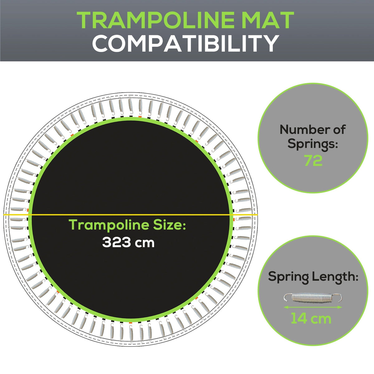 SPORTNOW Replacement Trampoline Mat with Spring Pull Tool, 72 V-Hooks, for 12ft Trampoline using 14cm Springs, Green