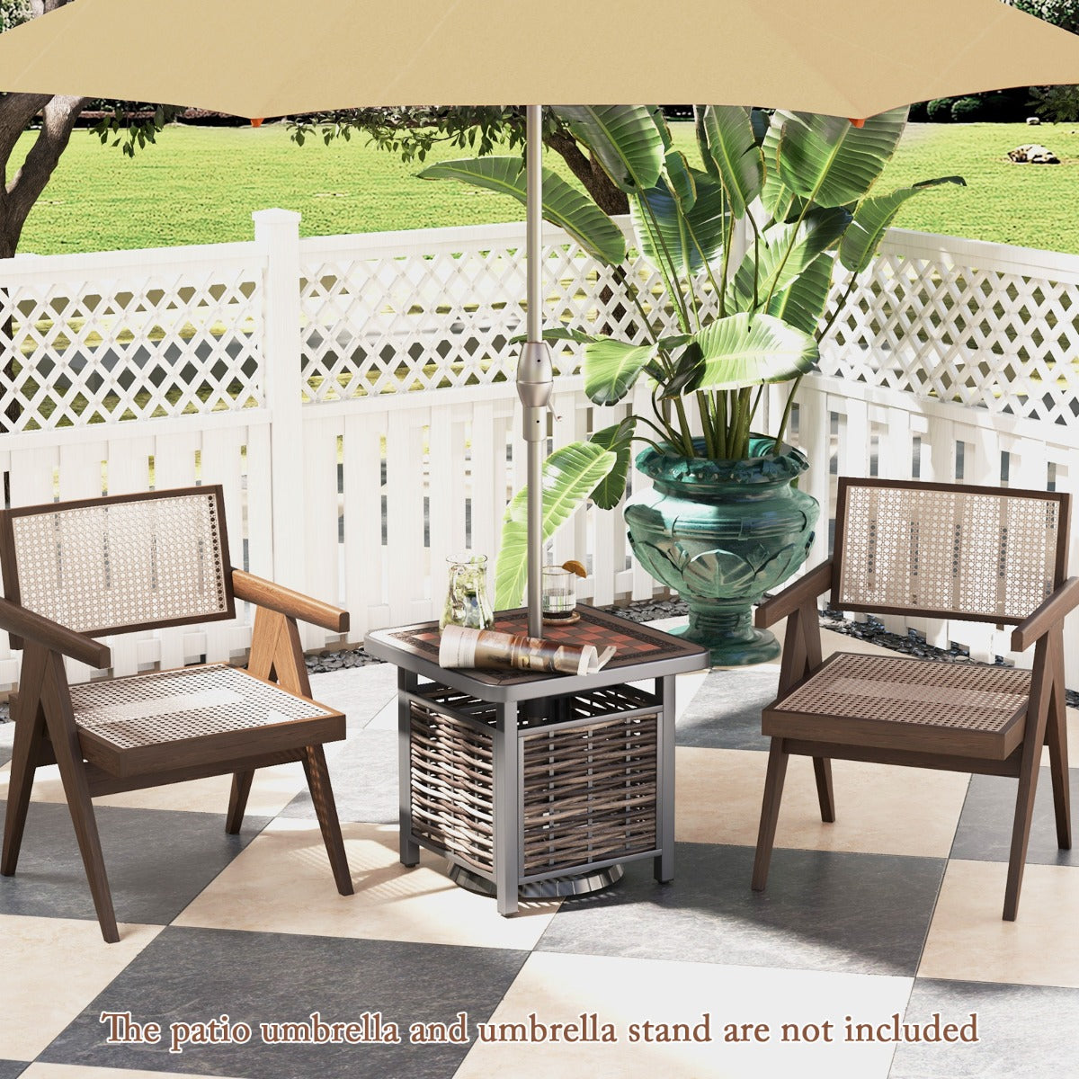 All Weather Patio Square End Table with Resin Tabletop and Umbrella Hole