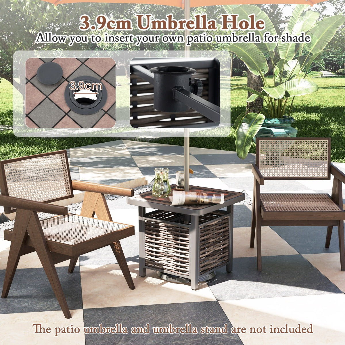 All Weather Patio Square End Table with Resin Tabletop and Umbrella Hole