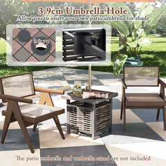 All Weather Patio Square End Table with Resin Tabletop and Umbrella Hole