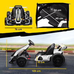HOMCOM 24V Electric Go Kart for Kids with Adjustable Seat for 6-12 Years, White