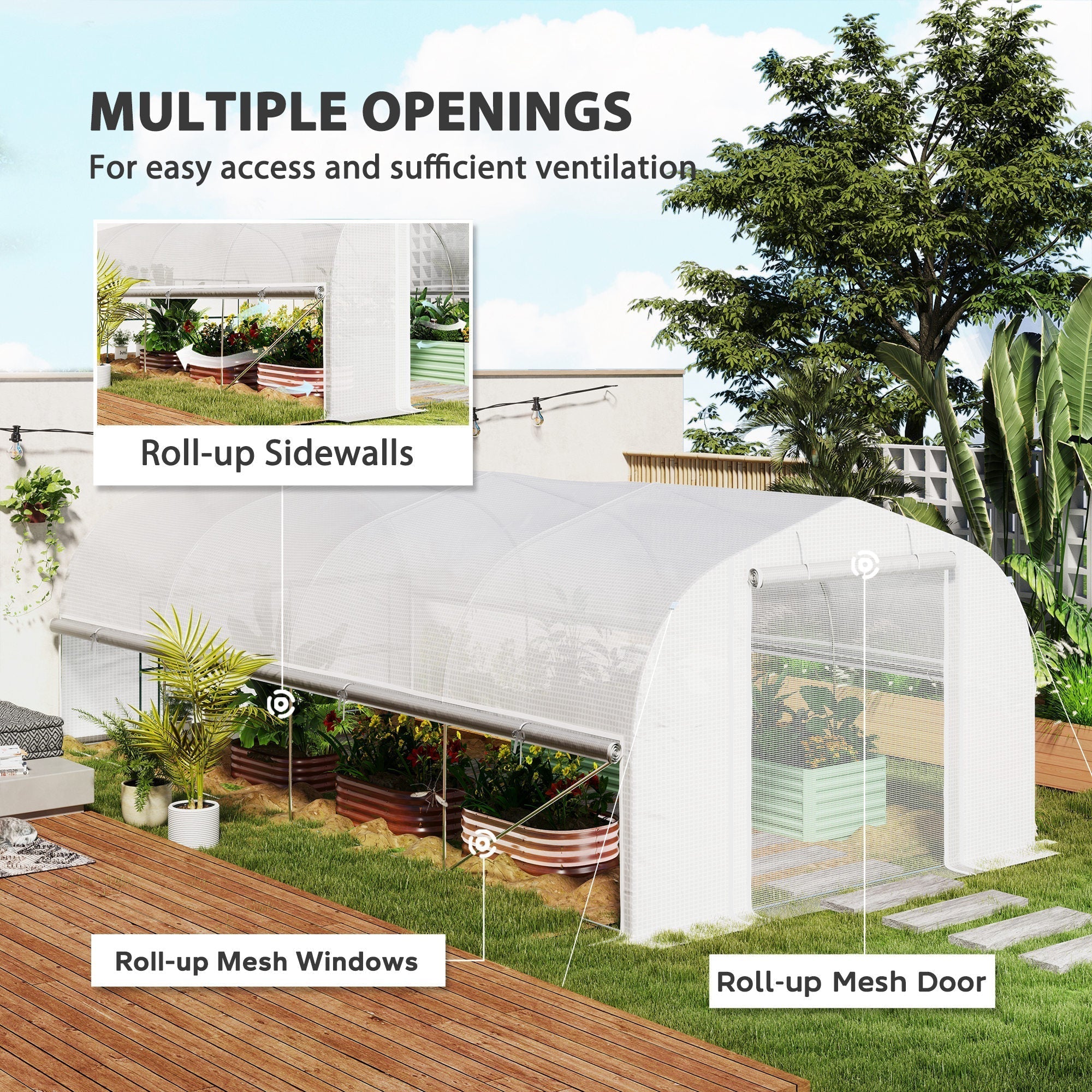 Outsunny 19.5 x 9.8ft Tunnel Greenhouse, with Accessories - White
