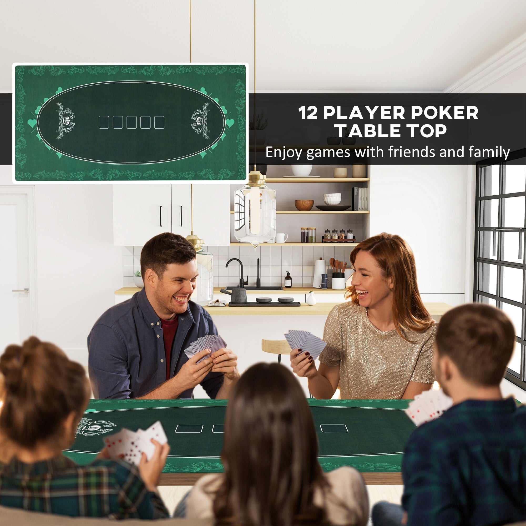 SPORTNOW Professional Poker Mat, 12-Player Water-resistant Poker Table with Felt Surface, Carry Bag, Green