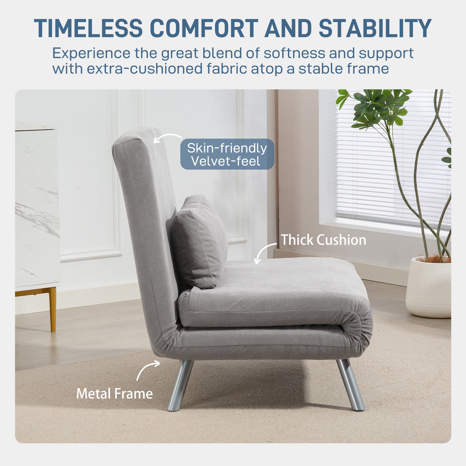 HOMCOM Single Snow Flannel Chair Bed - Grey
